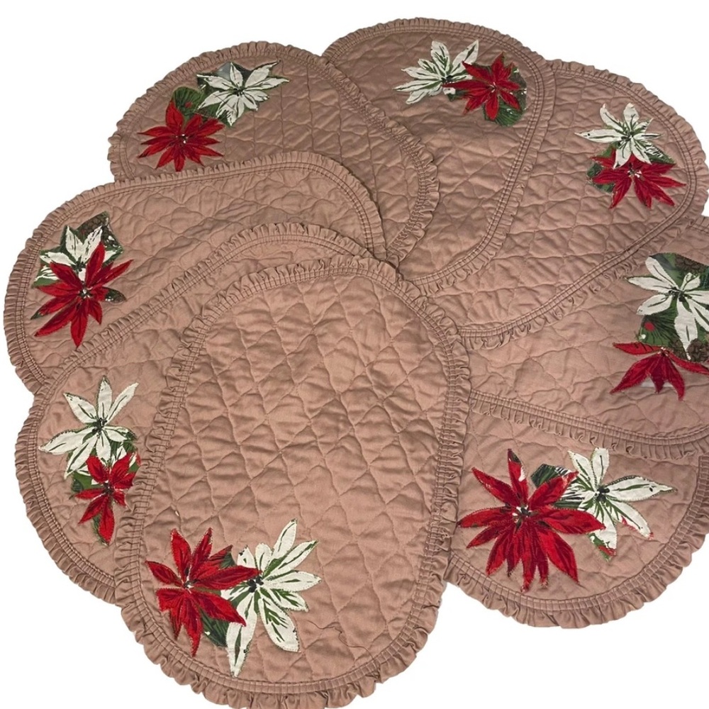 Set Of 8 vintage handmade 90s ralph Lauren Christmas style placemats pink mauve